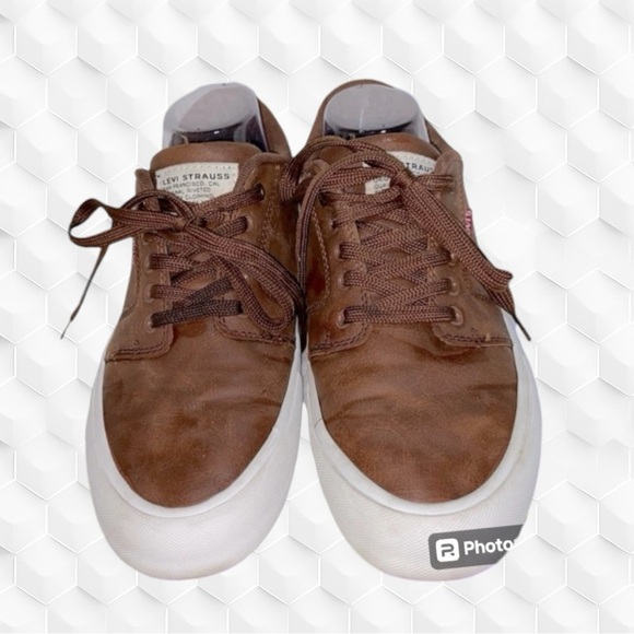 EUC Men’s Levi Strauss Brown Casual Sneakers  Brown SZ 8 Lace-Up Vegan Leather - Picture 3 of 4